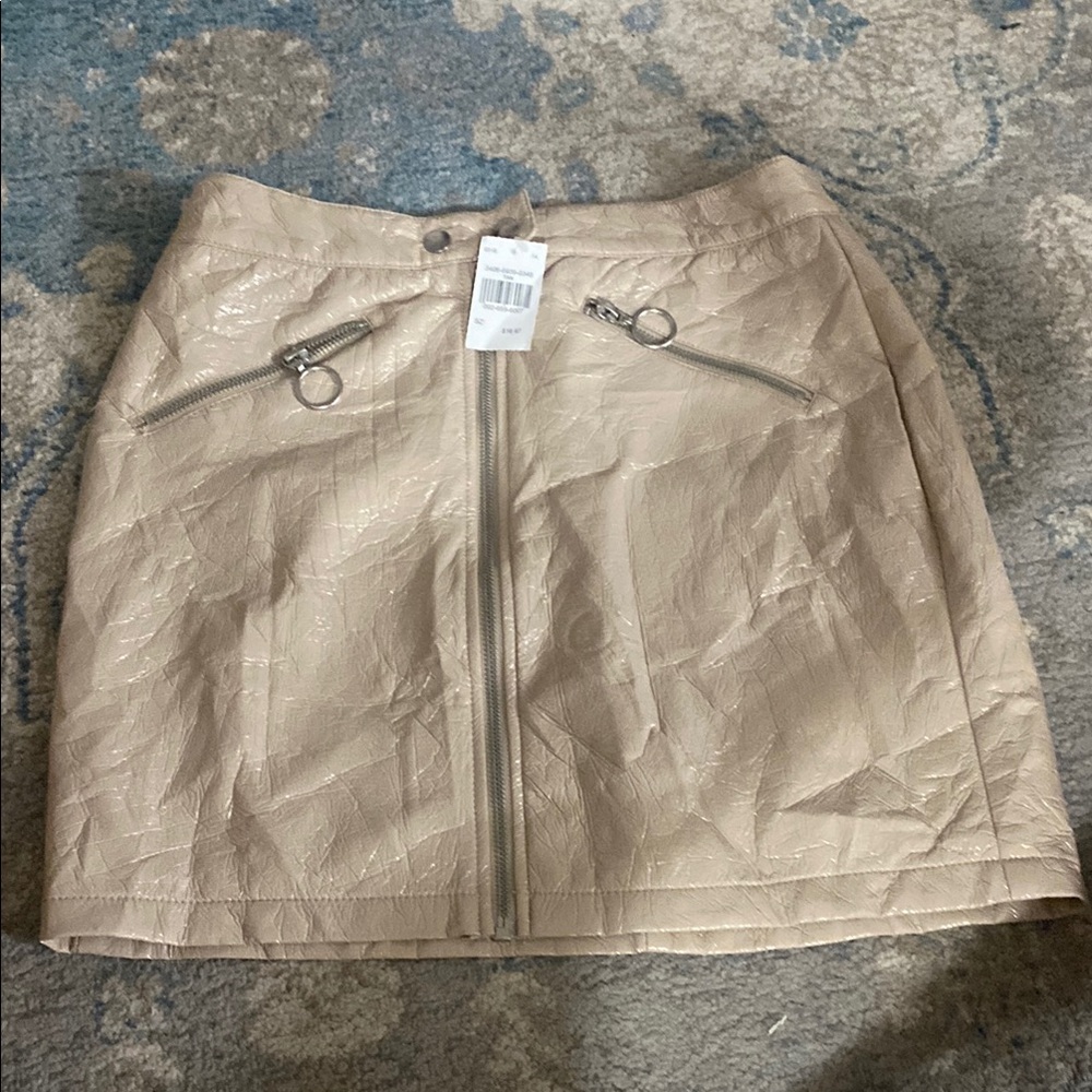 Haute Monde Tan Mini Skirt with Zipper Details
